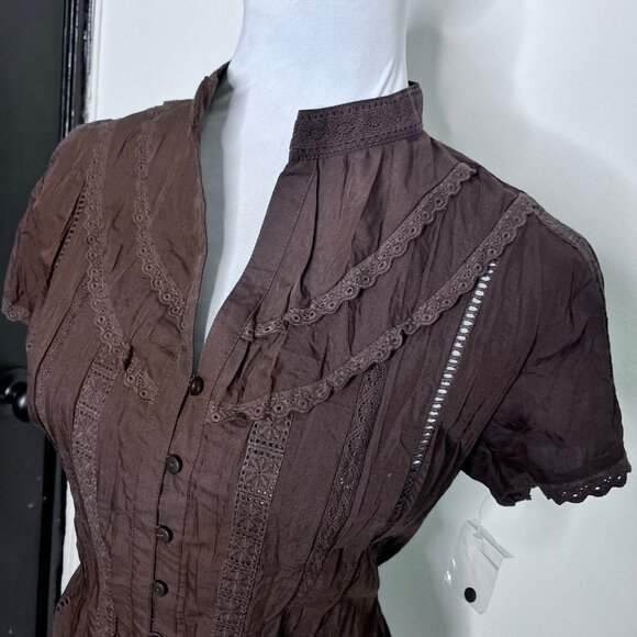 NWT Notations Brown Short Sleeves Button Blouse Top Sz S - Picture 4 of 9